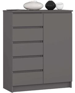 Komód - 80 cm - 5 Fiók - 1 Ajtó - Grafit Szürke
