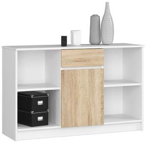 Akord Komód B-17 120CM, 1 FIÓK, 1 AJTÓ, FEHÉR/SONOMA TÖLGY, - Laminált Lemez, ABS Szegély, 6 Polccal, Matt Felület, Összeszerelés Szükséges