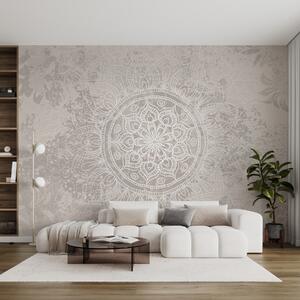 Fotótapéta Részletes fehér mandala minta világosszürke texturált vintage háttéren, Fotótapéta keleti stílusban, w08246 : Uwalls.hu