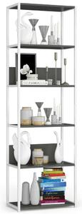Loft Fém Polcrendszer - 6 Polcos - 60x192x32 cm - Fehér/Szürke