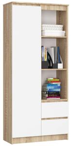 Akord R11 Polc 80 cm 1 Ajtó 2 Fiók CLP Álló Bútor - Sonoma Tölgy/Fehér Laminált Mat Felület 180x80x35 cm