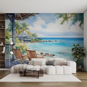 Fotótapéta Székek a tengerparti villa teraszán vízfestmény, Természet fotótapéta, w01055 : Uwalls.hu