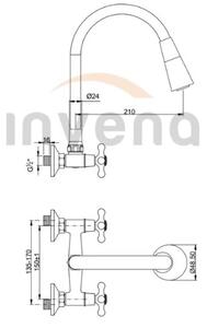 Invena Roma, falra szerelhető csaptelep rugalmas karral 150mm, bézs-króm, INV-BC-24-E3S-L