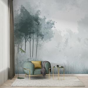 Fotótapéta Természet tájképek, fák az erdőben, grunge textúra, szürke színek, Fotótapéta erdő, Fotótapéta erdő köd, w01564v1 : Uwalls.hu