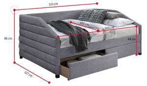 NINI kárpitozott ágy, 120x200, szürke