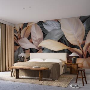 Fotótapéta Nagy trópusi levelek kék és bézs színben, 3d fotótapéta, 3d levelek fotótapéta, w01587v2 : Uwalls.hu