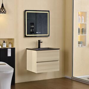 HongKong Sonoma 60 komplett fürdőszoba bútor fali mosdószekrénnyel, fekete slim mosdóval és tükörrel