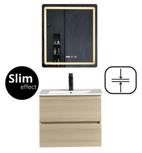HD HongKong Sonoma 60 komplett fürdőszoba bútor fali mosdószekrénnyel, kerámia mosdóval és tükörrel