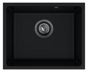 SINK Quality Mosogató minőségi Crypton 55, gránit konyhai mosogató 460x375x205 mm + fekete szifon, fekete, SKQ-CRY.C.1KBO.55.XB
