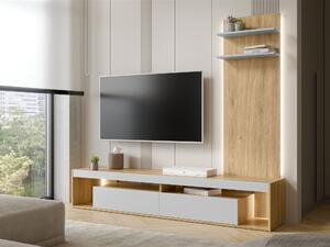 TV-állvány Tenfioa 107, Laminált forgácslap, 38x200x39cm, Tölgy, Szürke