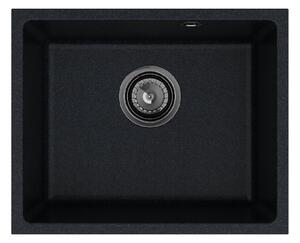 SINK Quality Mosogató Quality Crypton 55, konyhai gránit mosogató 460x375x205 mm + fekete szifon, fekete foltos, SKQ-CRY.B.1KBO.55.XB