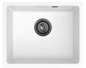 SINK Quality Mosogató Quality Crypton 55, konyhai gránit mosogató 460x375x205 mm + fekete szifon, fehér, SKQ-CRY.W.1KBO.55.XB