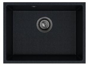 SINK Quality Mosogató Quality Crypton 60, konyhai gránit mosogató 535x400x205 mm + fekete szifon, fekete foltos, SKQ-CRY.B.1KBO.60.XB