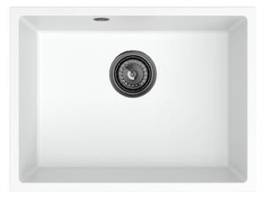 SINK Quality Mosogató Quality Crypton 60, konyhai gránit mosogató 535x400x205 mm + fekete szifon, fehér, SKQ-CRY.W.1KBO.60.XB