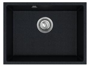 SINK Quality Mosogató Quality Crypton 60, konyhai gránit mosogató 535x400x205 mm + króm szifon, fekete foltos, SKQ-CRY.B.1KBO.60.X