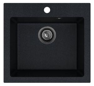 SINK Quality Mosogató Quality Ferrum 50, konyhai gránit mosogató 490x450x195 mm + fekete szifon, brokát, SKQ-FER.B.1K50.XB