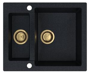 SINK Quality Mosogató Quality Ferrum, konyhai gránit mosogató 605x495x210 mm + arany szifon, fekete foltos-BROKÁD, SKQ-FER.B.5KBO.XG