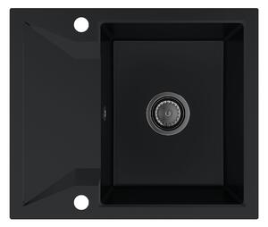 SINK Quality Mosogató Minőségi Obszidián, konyhai gránit mosogató 590x500x210 mm + fekete szifon, fekete, SKQ-OBS.C.1KKO.XB