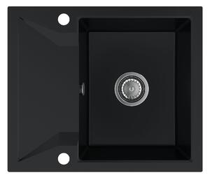 SINK Quality Mosogató Minőségi Obszidián, konyhai gránit mosogató 590x500x210 mm + króm szifon, fekete, SKQ-OBS.C.1KKO.X