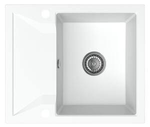 SINK Quality Mosogató Minőségi Obszidián, konyhai gránit mosogató 590x500x210 mm + króm szifon, fehér, SKQ-OBS.W.1KKO.X