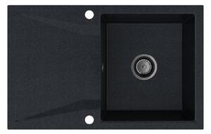 SINK Quality Mosogató Minőségi Obszidián, konyhai gránit mosogató 790x500x210 mm + fekete szifon, fekete foltos-Brocade, SKQ-OBS.B.1KDO.XB