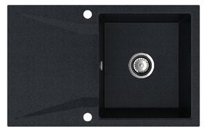 SINK Quality Mosogató Minőségi Obszidián, konyhai gránit mosogató 790x500x210 mm + króm szifon, fekete foltos-Brocade, SKQ-OBS.B.1KDO.X