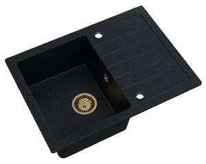 SINK Quality Mosogató Minőségi Titanite, konyhai gránit mosogató 680x495x215 mm + arany szifon, fekete foltos-Brocade, SKQ-TIT.B.1KKO.XG