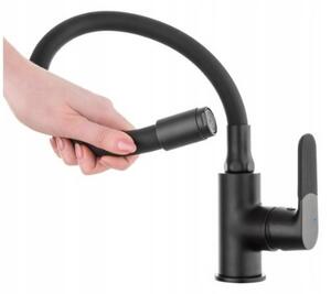 Invena Tesalia, 1 kamrás gránit mosogató 440x400x160 mm és Joga Plus mosogató csaptelep, fekete foltos, INV-AZ-01-041-SET