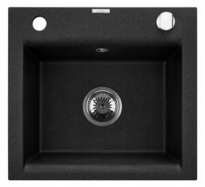 Invena Tesalia, 1 kamrás gránit mosogató 440x400x160 mm és Joga Plus mosogató csaptelep, fekete foltos, INV-AZ-01-041-SET