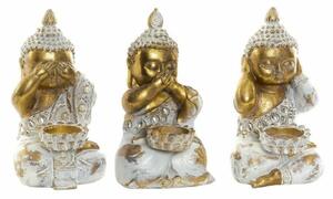 DKD Home Decor Dekoratív Figura Aranysárga Buddha Fehér (16 x 9 x 10 cm) (3 db)