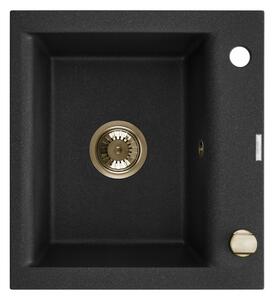 Invena Tesalia, 1 kamrás gránit mosogató 440x480x160 mm és arany szifon, INV-AZ-01-Z41-B