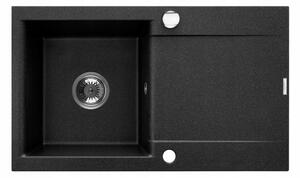 Invena Tesalia, 1 kamrás gránit mosogató lefolyóval 760x440x160 mm és Joga Plus konyhai csaptelep rugalmas karral + króm automata szifon, INV-AZ-01-0…