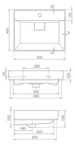 TMP LUX 60 fali fürdőszobabútor - CeraStyle SHARP FEKETE mosdóval - 60 x 48 cm