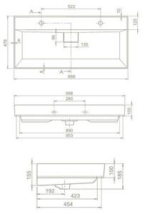 TMP SHARP fali fürdőszobabútor CeraStyle SHARP - 37600 - DUPLA csaplyukas mosdóval - 100 x 48 cm