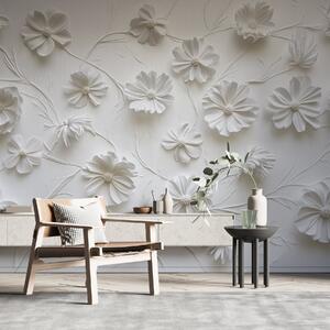 Fotótapéta Fehér relief kompozíció virágokból minimalista és kifinomult stílusban, 3d fotótapéta, Fotótapéta 3d virágok, w01828 : Uwalls.hu