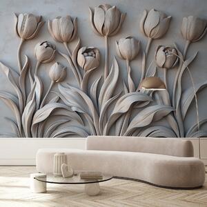 Fotótapéta Virágos művészet gyönyörű tulipánokkal szürke színpalettán, 3d fotótapéta, Fotótapéta 3d virágok, w01852v1 : Uwalls.hu