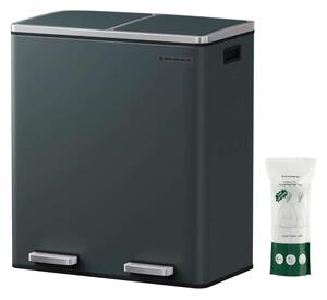 Szemetes, 2 x 30L, fém pedálok, fedők, fogantyúk, lágyan záródó, lezárt, antracit LTB60GS