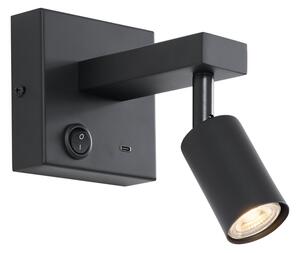 Modern fekete dönthető fali lámpa USB-C csatlakozóval - Rex