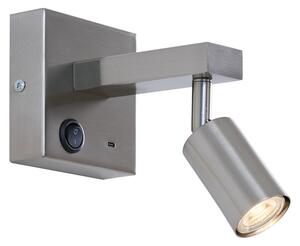 Modern acél fali lámpa USB-C csatlakozóval, dönthető - Rex