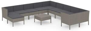 Polyrattan Kerti Ülőgarnitúra - 12 részes - Szürke