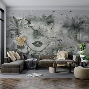 Fotótapéta Grunge esőerdő és lány arc sziluettje, Fotótapéta modern, w01916 : Uwalls.hu