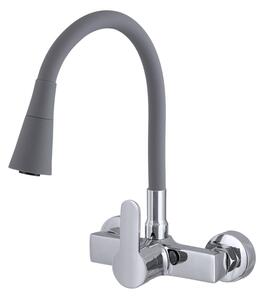 Gamma Flex 3000, falra szerelhető mosogató csaptelep rugalmas karral, szürke-króm, GMA-BFXS-3000G