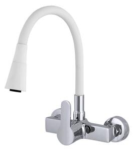 Gamma Flex 3000, falra szerelhető mosogató csaptelep rugalmas karral, fehér-króm, GMA-BFXS-3000WH