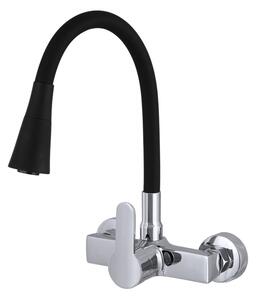 Gamma Flex 3000, falra szerelhető mosogató csaptelep rugalmas karral, fekete-króm, GMA-BFXS-3000BK