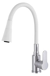 Gamma Flex 3000, szabadon álló mosogató csaptelep rugalmas karral, fehér matt króm, GMA-BFX-3000WH