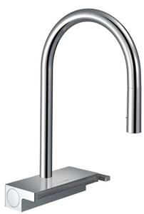 Mosogató csaptelep Hansgrohe Aquno kihúzható zuhanyzóval, 3 vízfolyással króm 73837000