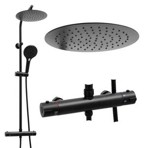 Erga Bergen Therm, zuhanygarnitúra termosztatikus csapteleppel és esőfejjel 25cm, fekete matt, ERG-YKA-BP.BERGEN-THERM-25-BLK