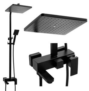 Erga Cube, zuhanygarnitúra karos csapteleppel, kád kifolyóval és esőfejjel 30x30cm, fekete matt, ERG-YKA-BP.CUBE-30-BLK