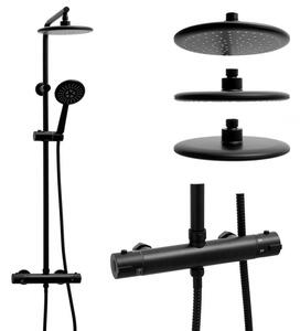 Erga Enza, zuhanygarnitúra termosztatikus csapteleppel és esőfejjel 20cm, fekete matt, ERG-YKA-BP.ENZA20-BLK