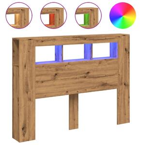 VidaXL kézműves tölgyszínű szerelt fa LED-es fejtámla 140x18,5x103,5cm